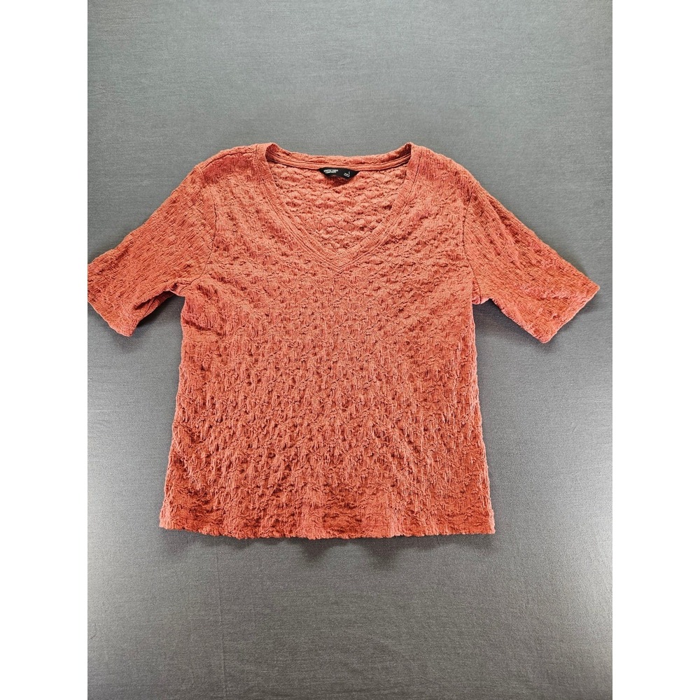 Simply Vera Vera Wang Womens Terracotta Orange V-Neck Popcorn Texture Top L